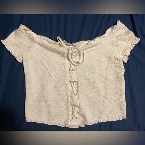 White Textured Top with Belt